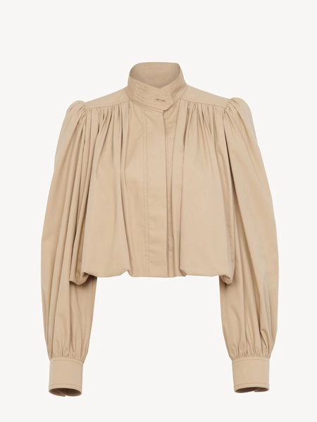 Gathered boule jacket in cotton gabardine
