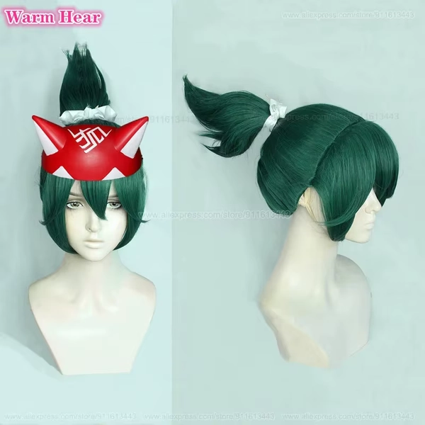 Perruques synthétiques de haute qualité pour femmes, perruques de Cosplay OW Kiriko queue de cheval verte résistantes à la chaleur pour Halloween + bonnet de perruque