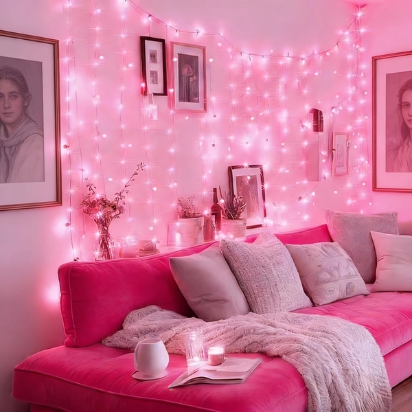 300/200/100LED Rose Pink Fairy Curtain Lights | USB Plug Christmas String Lights for Bedroom, Indoor, Outdoor, Weddings, Balcony, Party | Home Decoration, Ramadan, Easter, Loyyz Brand