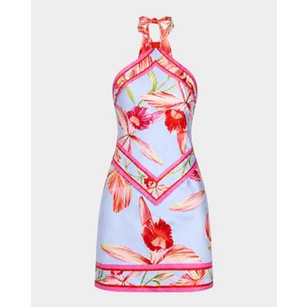 Retrofête Adelaide Floral Silk Knotted Halter Overlay Mini Dress