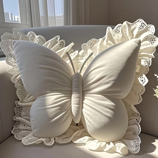 TEMU -shaped Decorative Pillow Home Decor Cushion With White Lace Trim Luxurious Velour Fabric And Fill Lumbar Support Cushion For Sofas, Beds, Cars,
