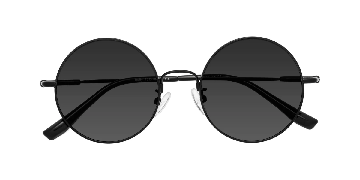Black Retro-Vintage Flexible Round Tinted Sunglasses with Gray Sunwear Lenses - Belly
