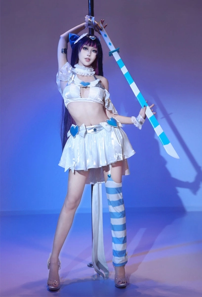Panty Stocking Stocking Cosplay Costume White Halter Top and Half Skirt with Stockings