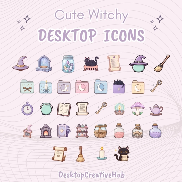 Cute Witchy icons, desktop icon set, witch folder icons, windows icons, mac icons, Desktop Organizer, witchy room, desktop folders icons