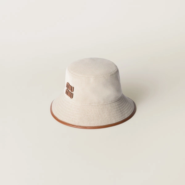 Canvas and leather bucket hat