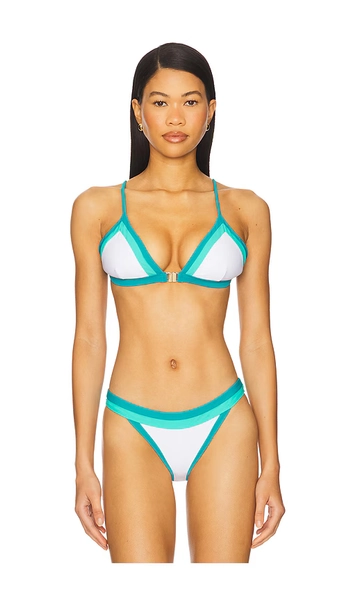 MILLY Amalfi Color Block Bikini Top in Ivory,Teal. - size S (also in M)