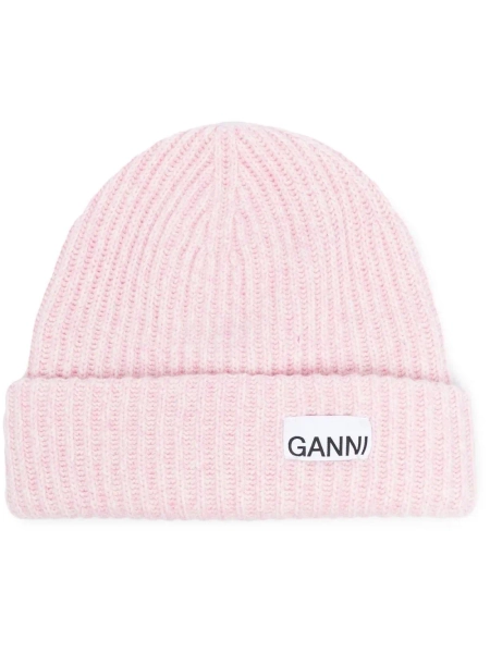 GANNI logo-patch ribbed-knit beanie | One Size