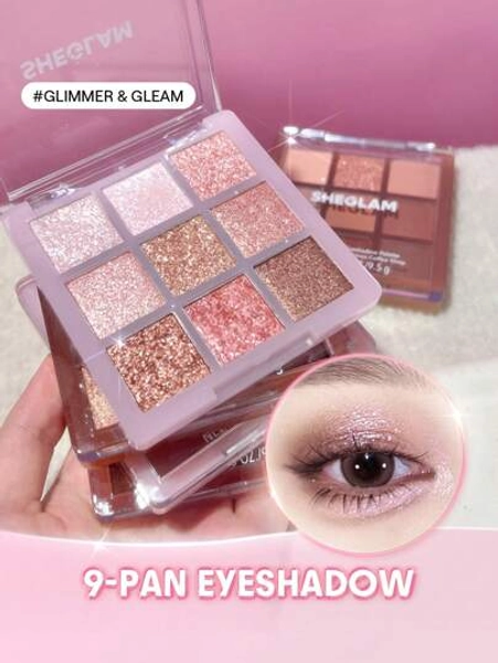 SHEGLAM Glimmer & Gleam 9-Pan Eyeshadow Palette Brand Beauty Makeup Face Paint Cosmetic For Women Girls Perfect For Winter Ideal For Y2K Fancy Fashion Suitable For Birthday Christmas Gift Party Ready Best Color