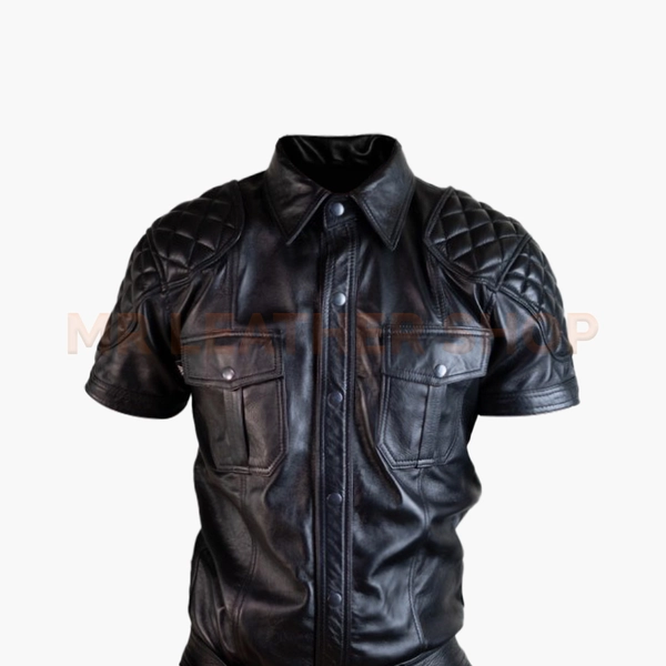 Mens Quilted Leather Shirt