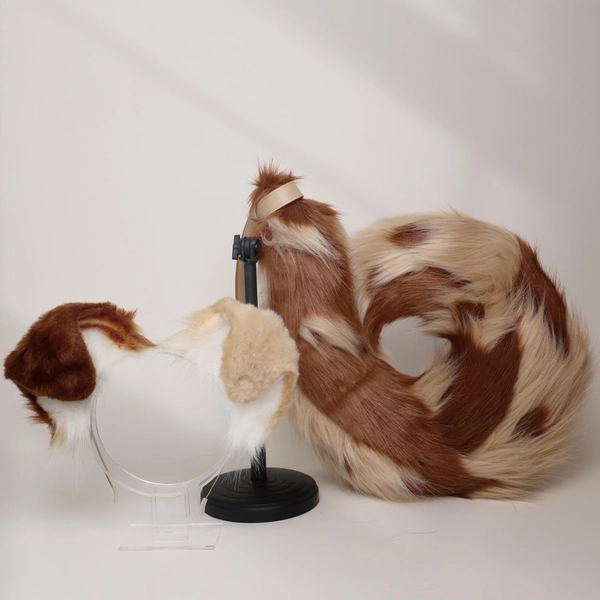 Faux Fur Dog Ears and Tail Set: Brown and khaki Cosplay Costume