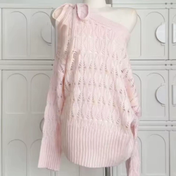 Adorable Japanese pink knit one shoulder sweater...