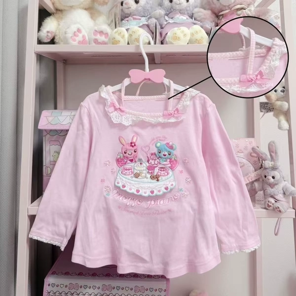Japanese Kawaii Cartoon Graphic Print T-shirts Women's Pink Sweet Lace Stitching Tops Subculture Harajuku Tees Cute Bow Clothing - AliExpress 
