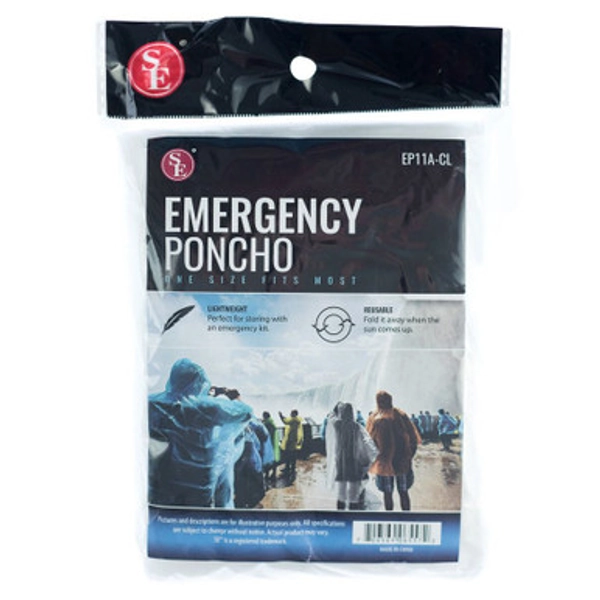Clear Emergency Rain Poncho with Adjustable String Hood