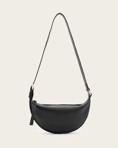 Half Moon Leather Crossbody Bag Black | ALLSAINTS