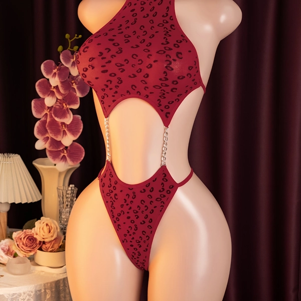 1pc Hot Teddy Lingerie for Women, Sexy Semi-sheer Leopard Print Bodysuit, Hot Backless Jumpsuit, Hot Lingerie & Underwear for Women, Perfect for Romance Night, Valentine's Day!!