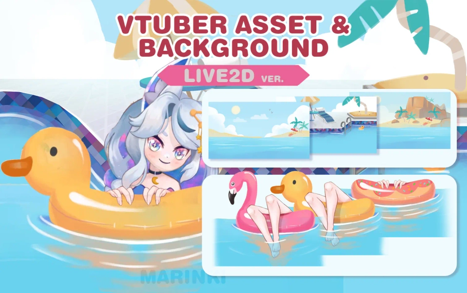 vtuber asset | Summer beach floatie & animated beach background | | Live2D version by MarinkiArt (@MarinkiArt)