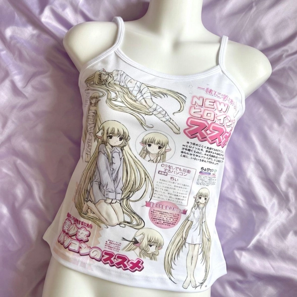 harajuku white spaghetti strap anime girl cute...