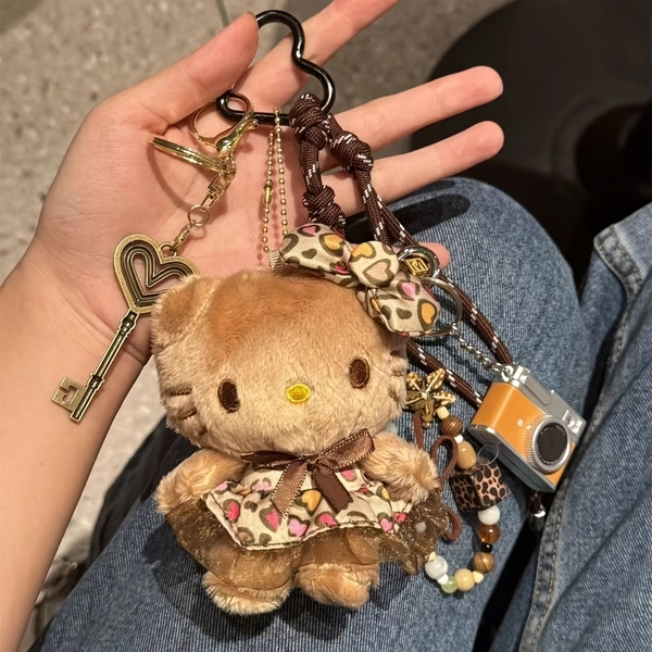 1pc of Maillard Color Series Kitten Pendant, Decorated with Cartoon Leopard Print, Backpack Keychain Accessory, a Birthday Gift for a Friend
