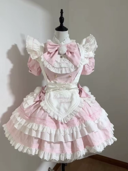 Japanese Sweet Lolita Women's 2 Piece Set Y2k Cute Girly Bow Summer Dress + Design Strap Apron Fashion Female Retro Outfits New - AliExpress 