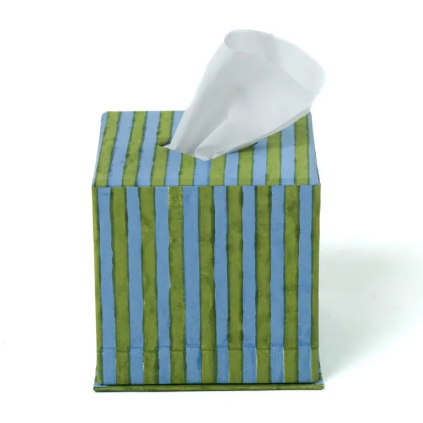 Tissue Box Cover in Green and Blue Stripes