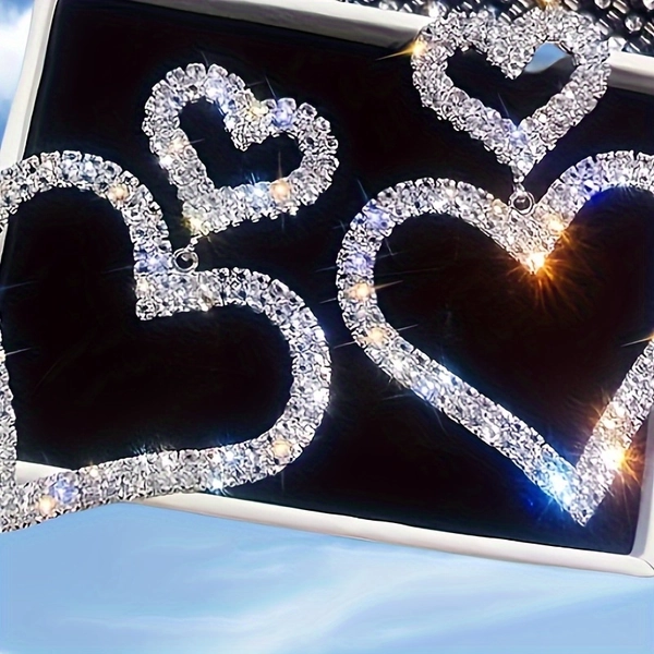 Stylish Double Heart Earrings - Trendy Glass Mosaic, Flexible Alloy with White K Plating. Perfect Present for Couples!, For Teenager