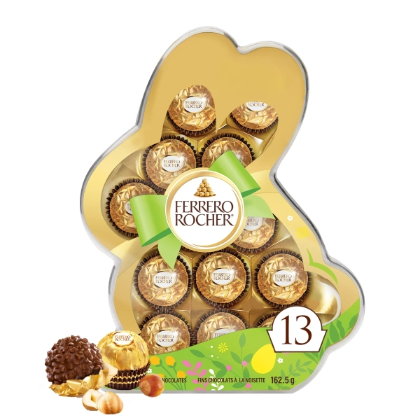 Ferrero Rocher, Fine Hazelnut Milk Chocolate, Easter Rabbit Gift Box, 13 Individually Wrapped Chocolates, 162.5g