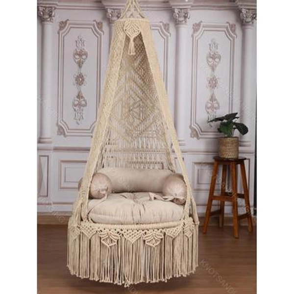 Handcrafted Macrame Swing Chair, Bohemian Hanging Lounge Seat for Living Room, Bedroom and Elegant Interior Decor