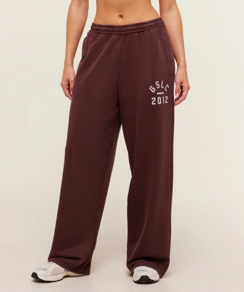 Gymshark Gymshark Lifting Club 2012 Graphic Wide Leg Jogger - Rich Maroon/Wash
