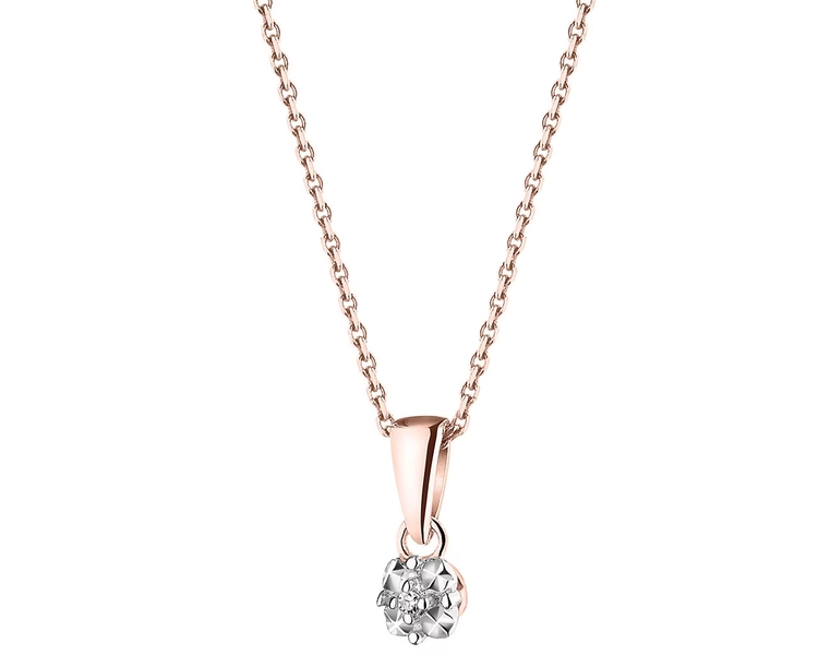14 K Rhodium Plated Rose Gold Pendant with Diamond - 0,003 ct - fineness 14 K
