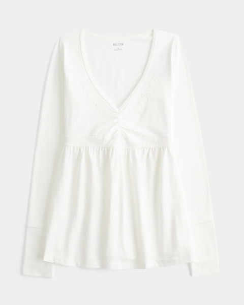 Long-Sleeve Pinch Bust Babydoll Top