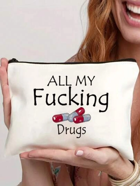 Funny "All My " Canvas Pill Box - Zippered Reusable Medication Bag, Suitable For Travel And Cosmetic Storage - Ideal Gift For Women, Sisters, Daughters On Birthdays And Christmas, Can Also Be Used As A Camping Medical First Aid Kit, First Aid Box Or Emergency Kit.