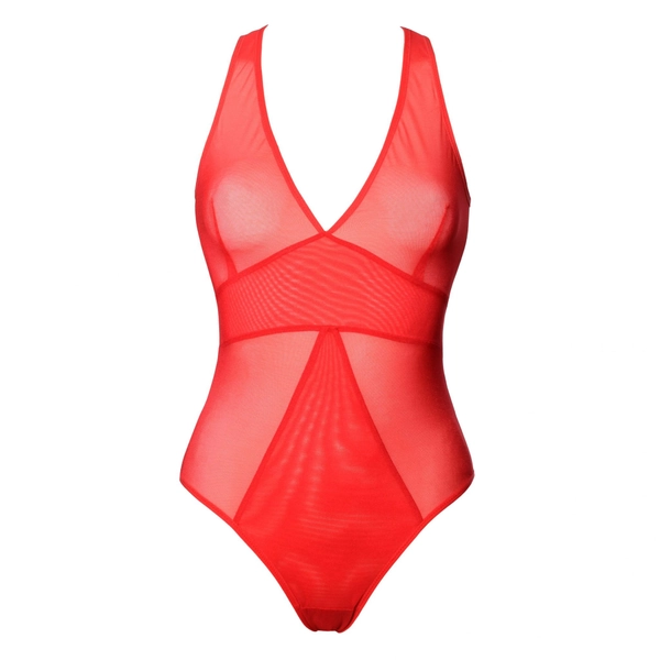 Red Mesh Bodysuit With Layering - Flash You And Me Lingerie