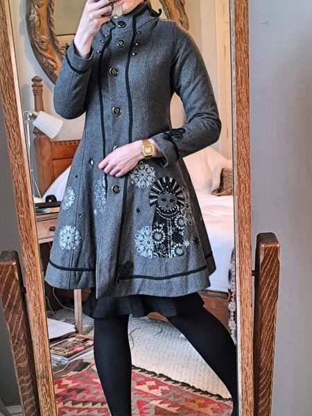 Unique Quirky Designer Grey Princess Long Coat Fit and Flare Goth Alt Corset 10 