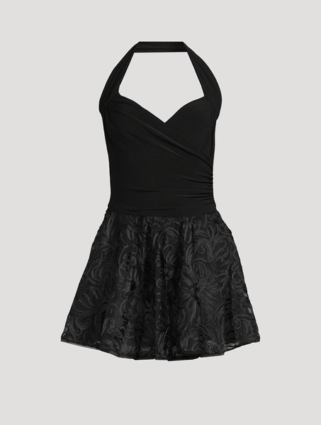 Cayla Mixed-Media Halter Dress