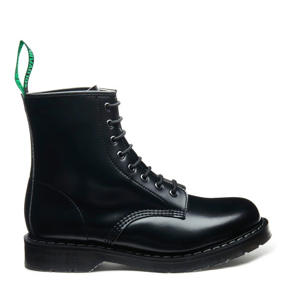 Black Vegan Hi-Shine 8 Eye Derby Boot
