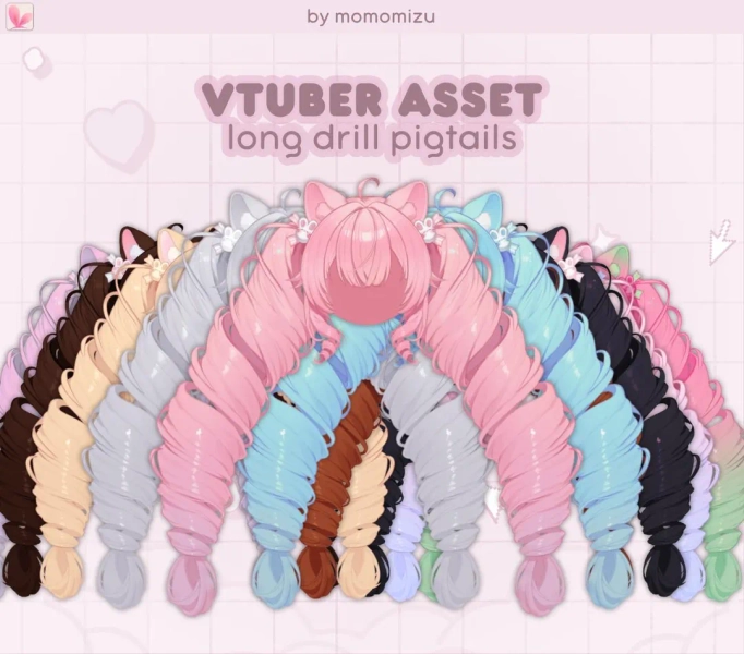 Customizeable Pink Long Drill Pigtails Hair for Vtube Studio ! | Physics Rigged + 10 Color Sliders | Momomizuvt - Etsy