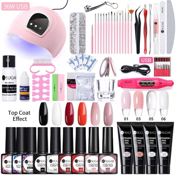 UR SUGAR Nail Gel Set Extension Kit Fast Building Electric Drill UV Lamp Soak Off Builder Poly Gel Base Top Coat Nail Art Tool Soft Gel Manicure 15ml | Shopee Philippines