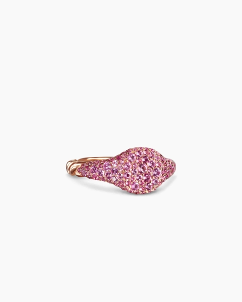 Petite Pavé Pinky Ring in 18K Rose Gold with Pink Sapphires, 7mm