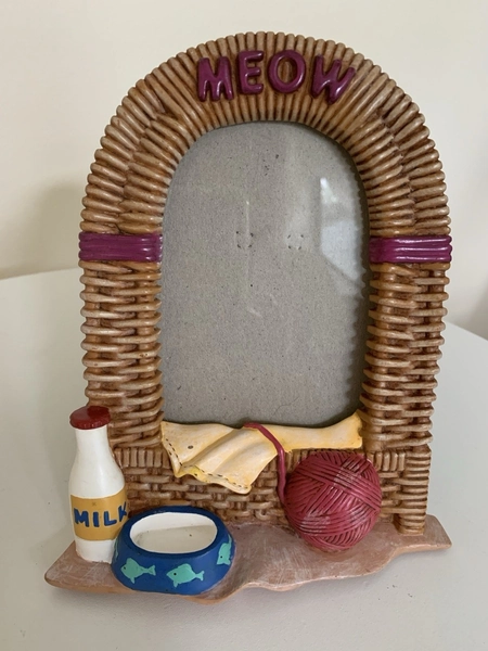 Cat Picture Frame 3D Holds 5”x3.75 Picture To Fit.Resin Looks Like Wicker. Fun