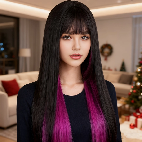 Elegant Long Straight Synthetic Wig for Women - Heat Resistant, Perfect for Anime Cosplay, Halloween, Christmas & Stage Performances, Wig Accessories