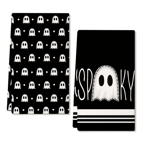 TEMU [2pcs Halloween Towels] 18 X 26-inch Soft Polyester Halloween Towels - Featuring Little And Designs, Hand Towels For Kitchen, Bathroom, And Hand