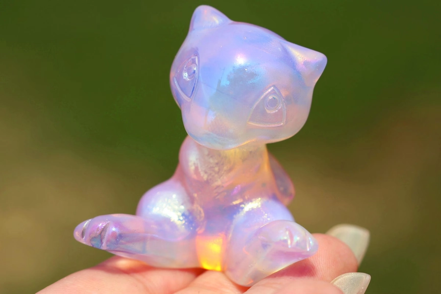 2'' Natural Electroplate Quartz crystal Mew，Pink Opalite dragon，Mew carving，Crystal gift，Home decor，Crystal ornament，Crystal healing