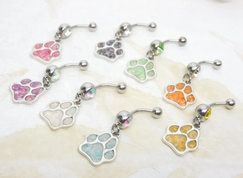 Adorable Opal Paw Print Belly Ring You Choose Color, Body Jewelry, 14g Surgical Steel, Opal Body Jewelry - Etsy UK