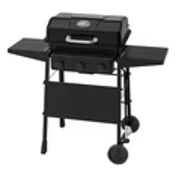 Expert Grill 3-Burner Propane Gas Grill with Wheels and Side Shelves, Black