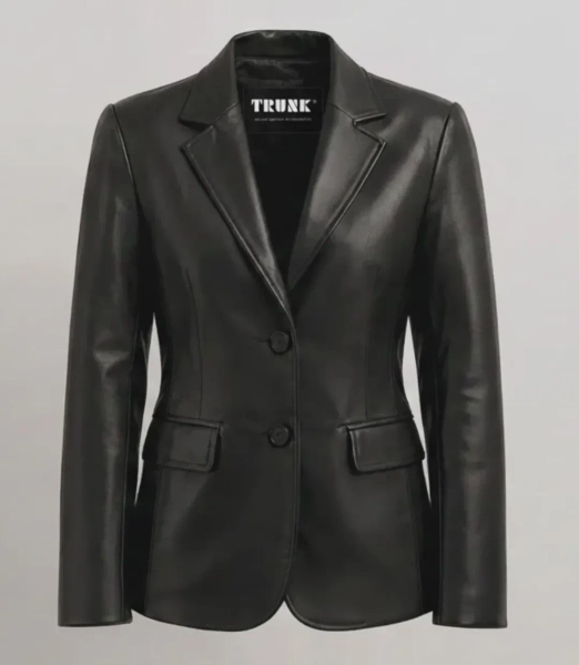 Women’s Two Button Black Lambskin Leather Blazer - Etsy