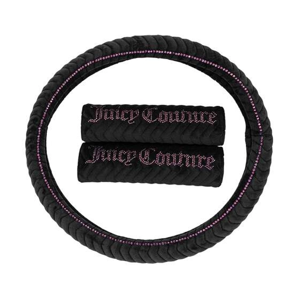 Juicy Couture Juicy Bling Steering Wheel Cover & Seat Belt Comforters Combo - Black/Purple