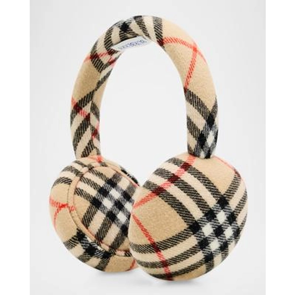 Wool Cashmere Check Earmuffs