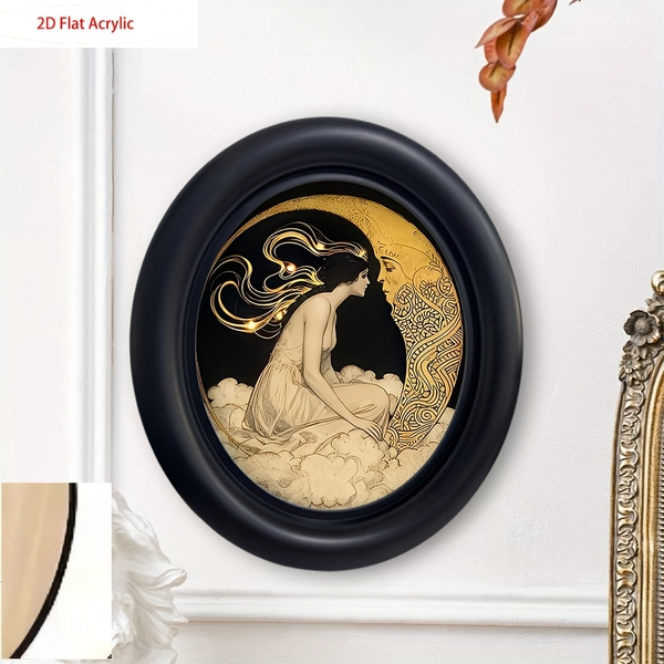 TEMU 2d Flat Gothic Oval Wooden Wall Decor, Victorian Woman And Moon Conversation Wall Art, Dark Mysterious Cottagecore Wall Hanging, Vintage