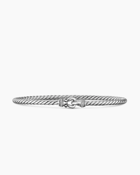 Micro Cable Flex® Buckle Bracelet in Sterling Silver with Diamonds, 2.6mm