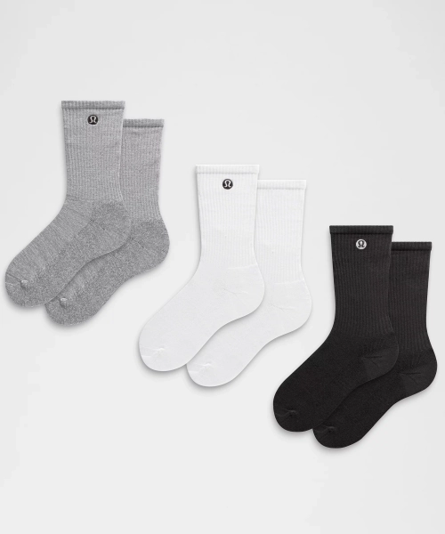 Unisex Daily Essential Crew Socks *3 Pack - White/Heathered Core Light Grey/Black - M